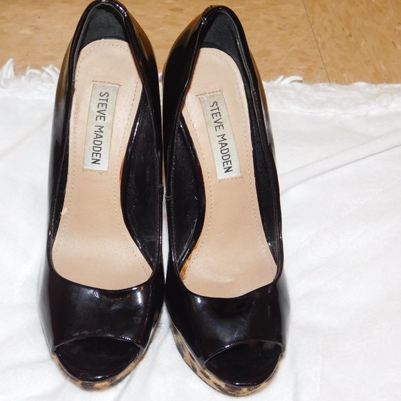 Steve Madden JAAGG Leather Black/ Leopard pumps size 6 - Picture 2 of 11